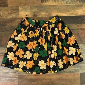 Who What Wear Floral Skater Skirt in Black, Orange, and Green